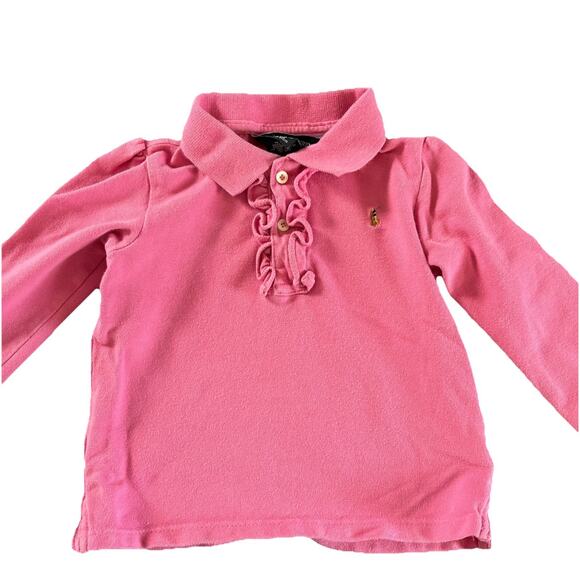 Ralph Lauren Baby Girl’s 24 Mo Top Long Sleeve Polo Fabric Ruffle Flesh Pony - Picture 1 of 8